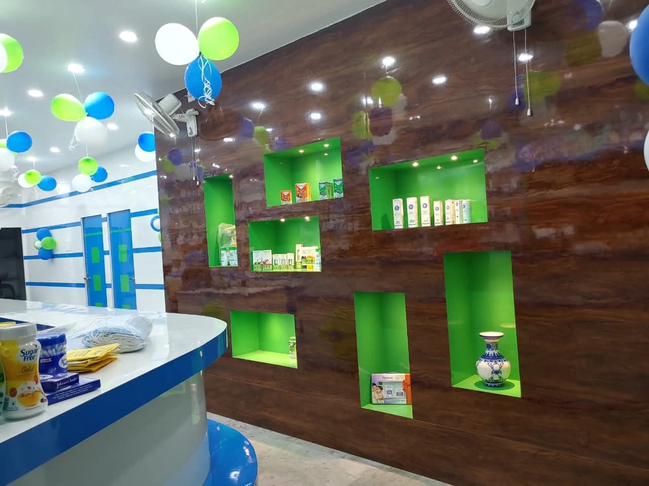 Pharmacy medicine shelves
